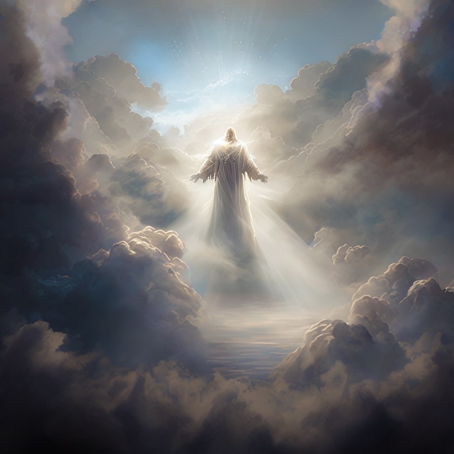 Jesús flotando en el cielo hecho por inteligencia artificial